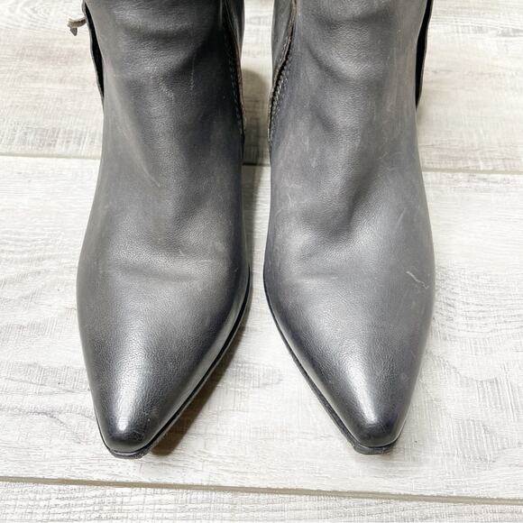 A.S. 98 Boho Leather Fringe Pointed Toe Block Heel Ankle Booties Black Size 37 - Picture 4 of 10